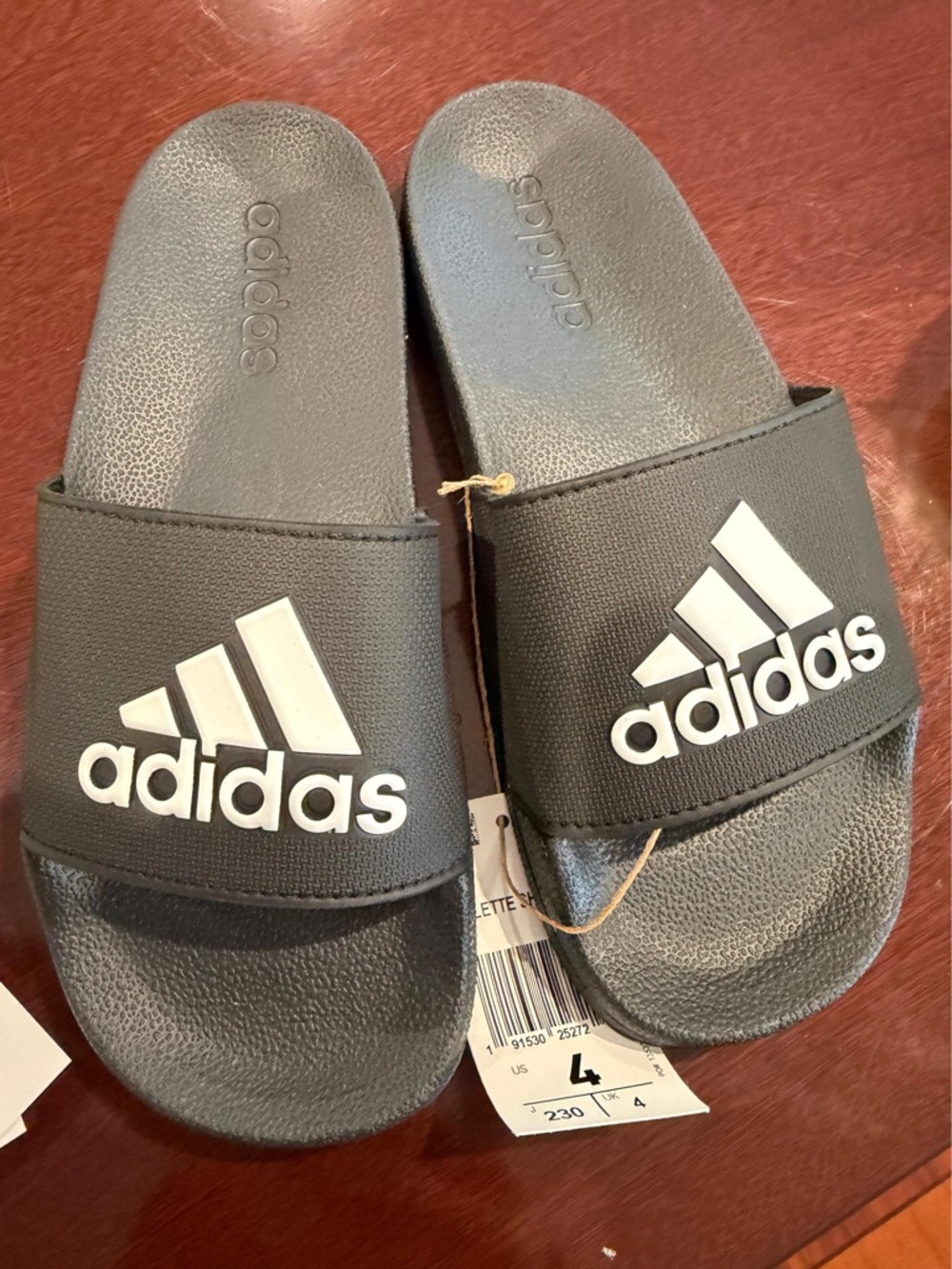 adidas Black and White Kids Slide Sandals with White Logo